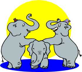 two elephants balancing on a third one between them