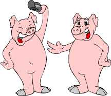 twin pigs performing